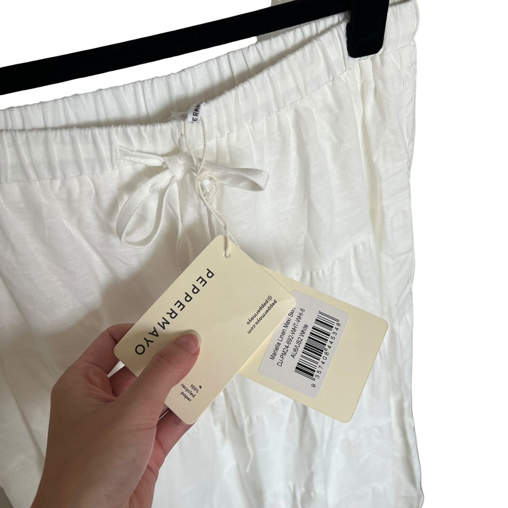 NWT Peppermayo Mariella White Linen Cotton Maxi Tiered Skirt SZ 2 Coastal Beach - Picture 8 of 10